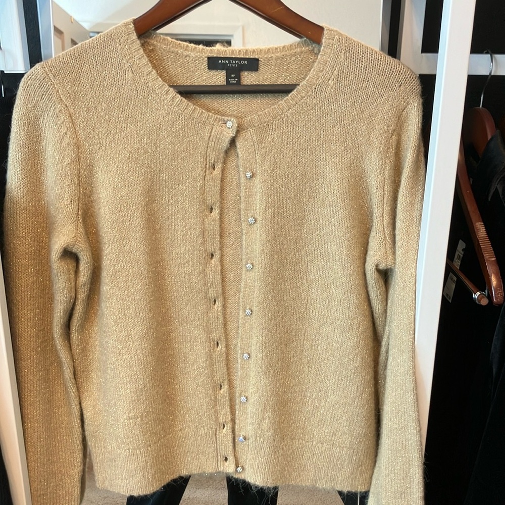 NWOT Ann Taylor MP sparkle gold cardigan